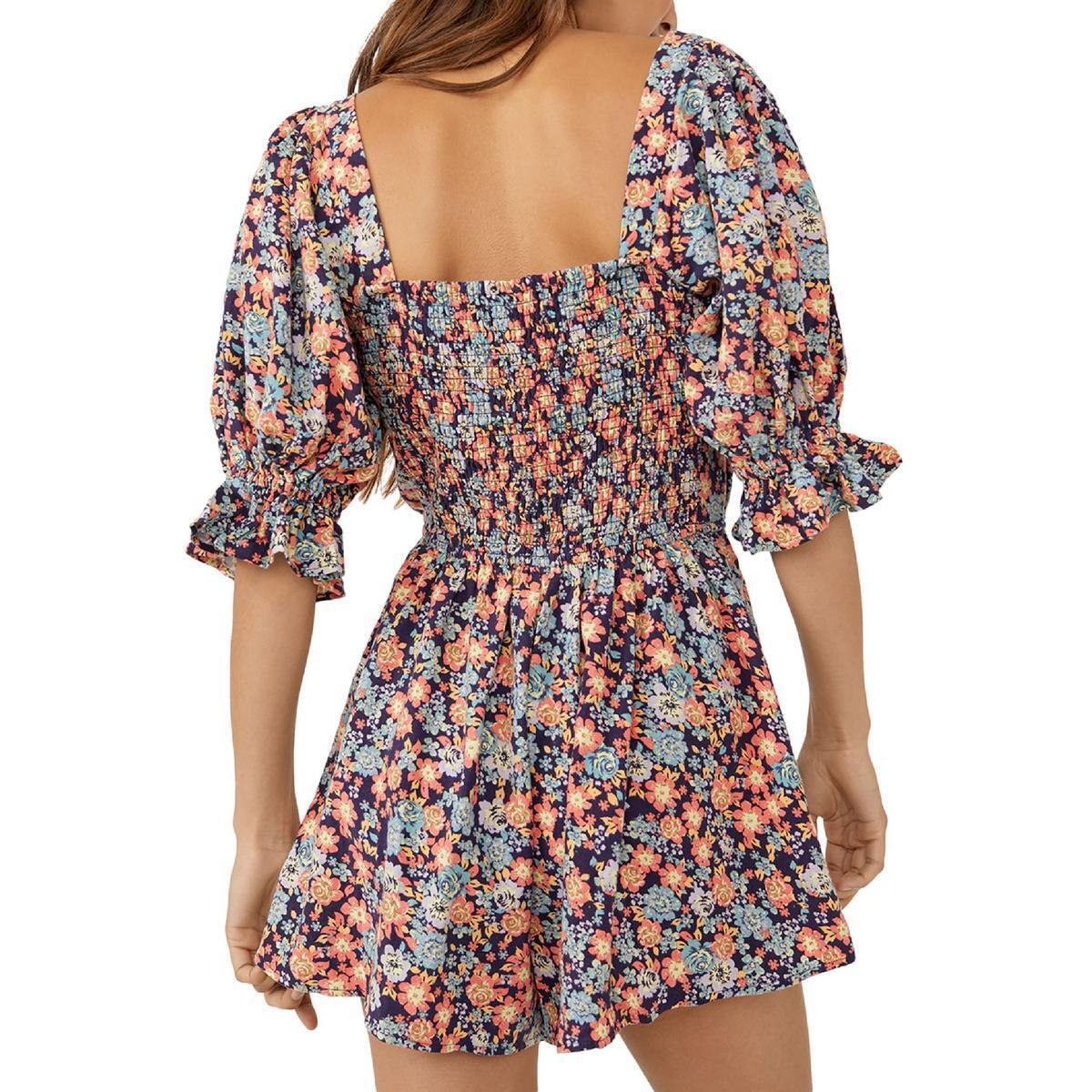 Free People Women's Show Me Love Linen Blend Romper Blue Size X-Small