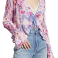 Free People Women's Venice Floral Tie Front Top Purple Size X-Small
