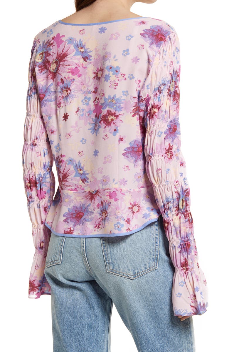Free People Women's Venice Floral Tie Front Top Purple Size Small