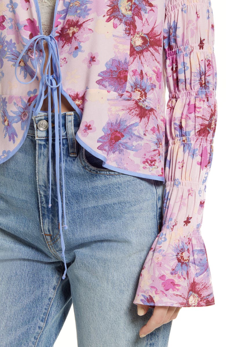 Free People Women's Venice Floral Tie Front Top Purple Size Small