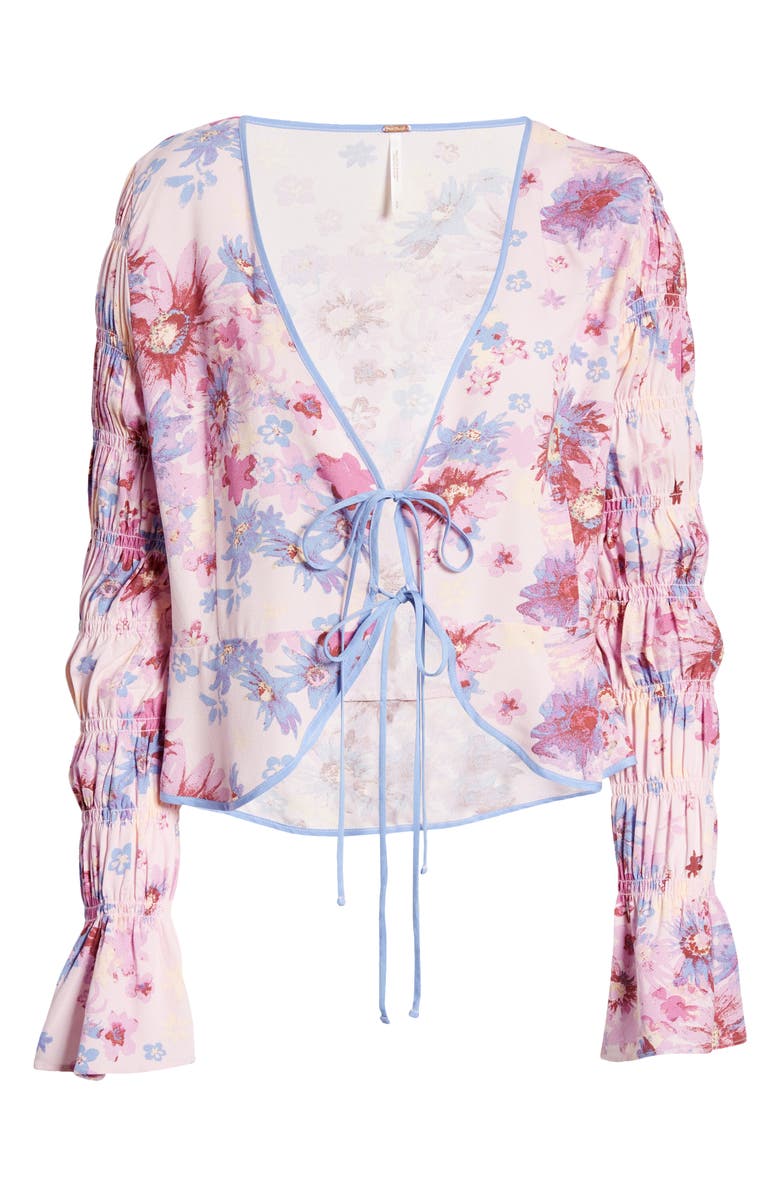 Free People Women's Venice Floral Tie Front Top Purple Size Small