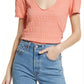 Free People Women's Sugar Cube V-Neck T-Shirt Pink Size Small