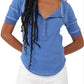 Free People Women's On The Run Cotton Blend Henley Blue Size Medium