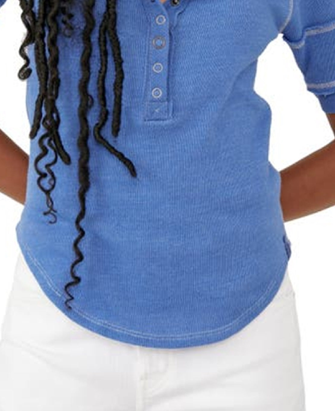 Free People Women's On The Run Cotton Blend Henley Blue Size Medium