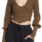 Free People Women's Petra U Neck Cotton Blend Crop Top Brown Size Medium