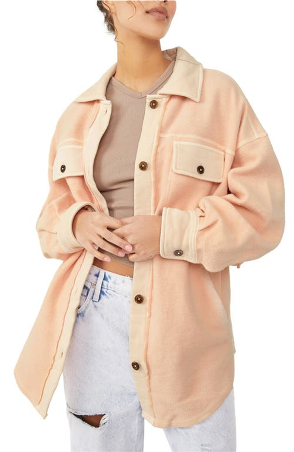 Free People Women's Ruby Fleece Shirt Jacket Orange Size X-Small