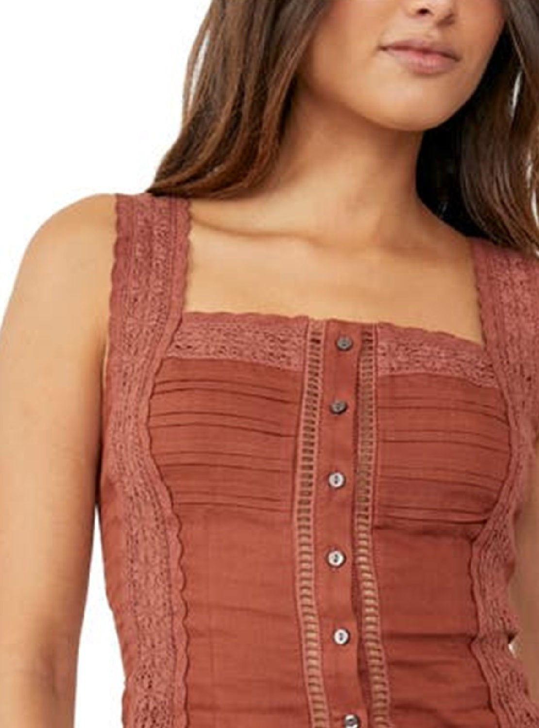Free People Women's Maggie Lace Tank Brown Size X-Small