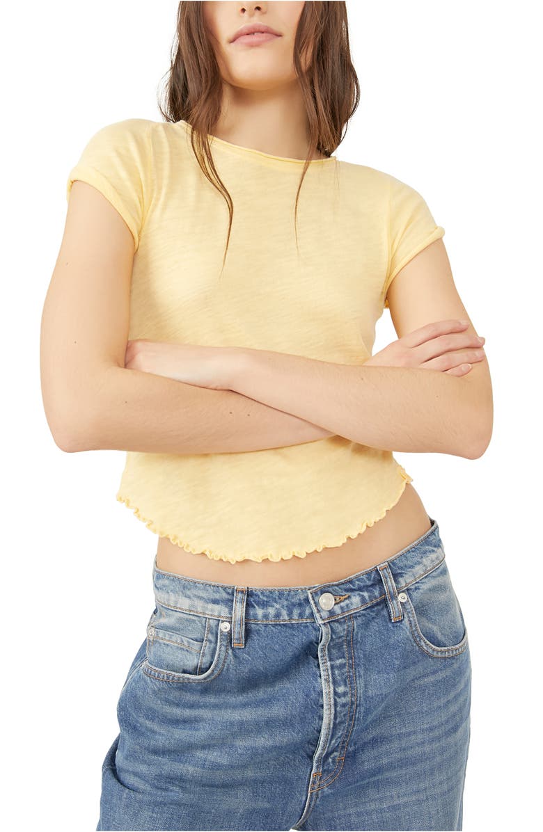 Free People महिलाओं की बी माई बेबी कॉटन टी-शर्ट पीली, साइज़ S