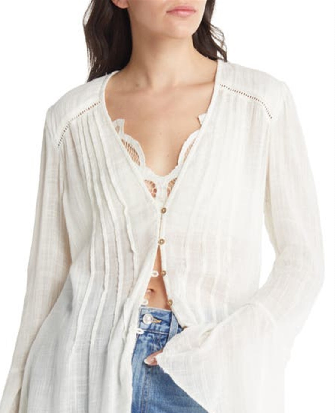 Free People Women's Greta Gauze Blouse White Size X-Small