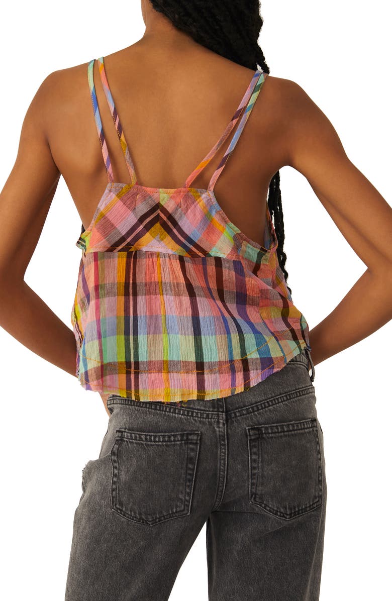 Free People Women's Plaid Cotton Crop Top Pink Size Large