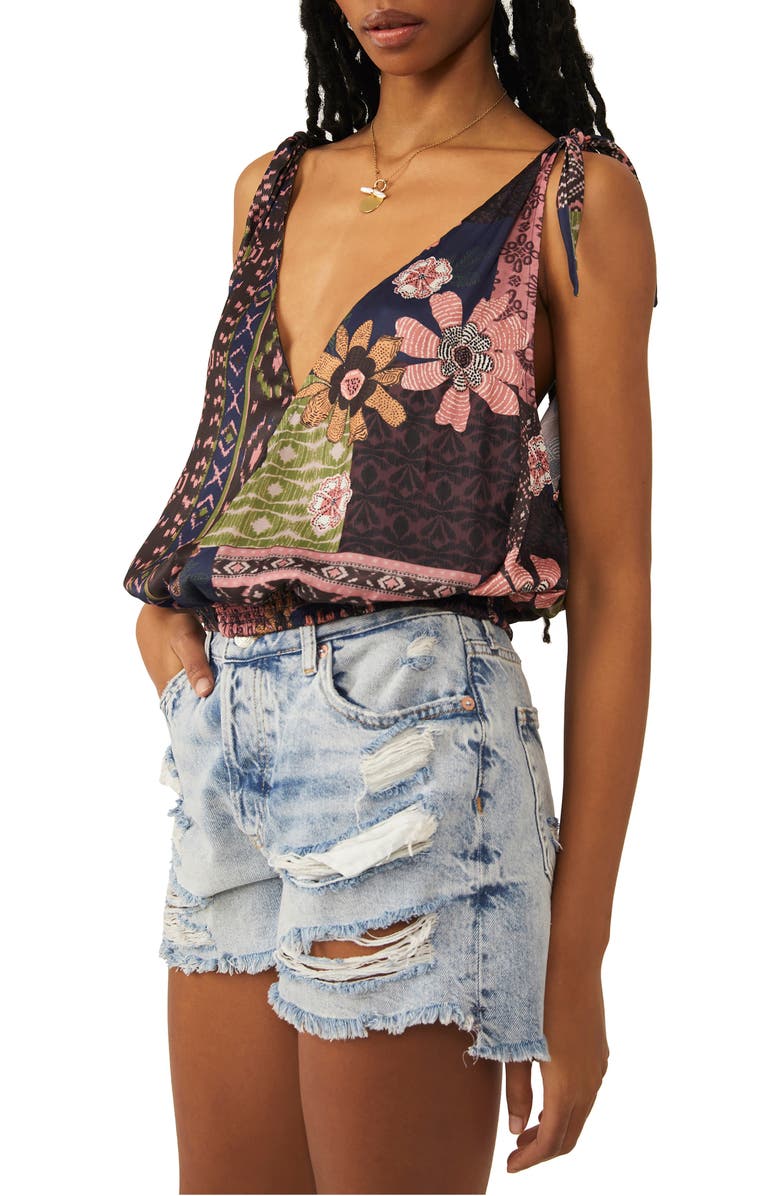 Free People Tied to You Print Surplice Tank in Lemonade Combo Size Small