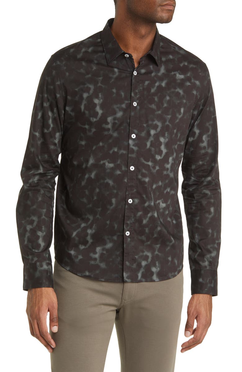 Good Man Brand On-Point Stretch Button-Up Shirt In Sky Captain Textured Lines Size X-Large