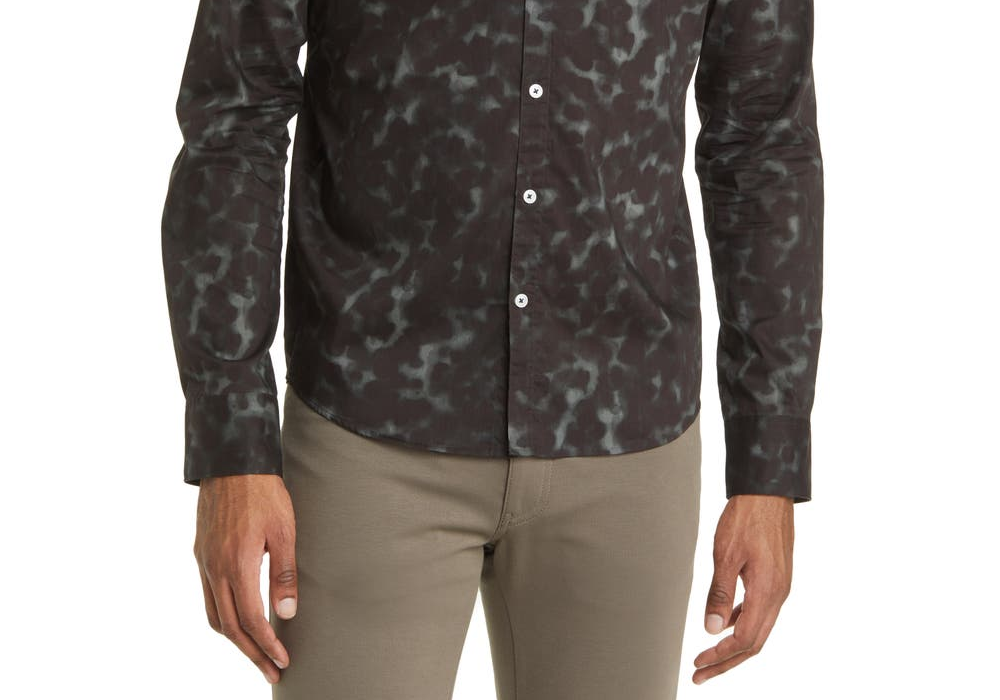Good Man Brand On-Point Stretch Button-Up Shirt In Sky Captain Textured Lines Size X-Large