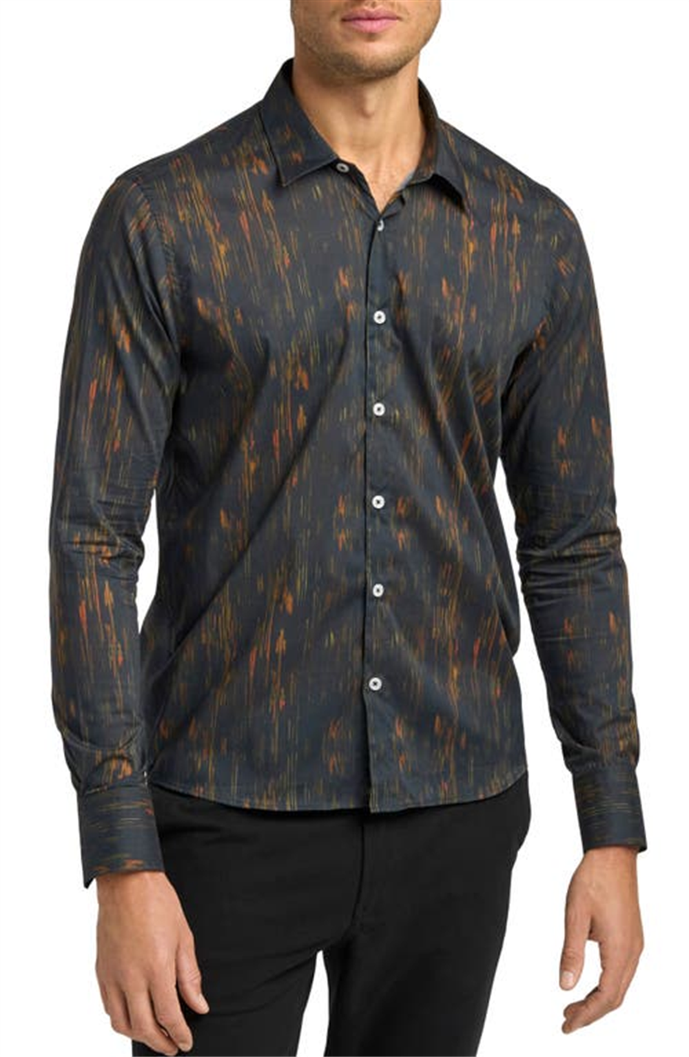 Good Man Brand On-Point Stretch Button-Up Shirt In Sky Captain Textured Lines Size X-Large