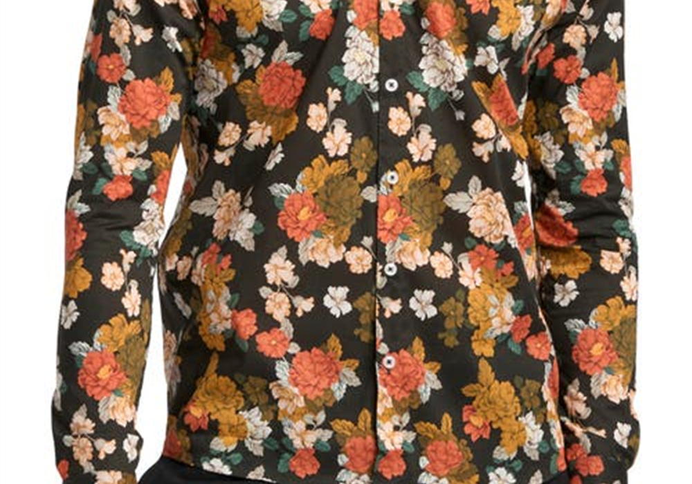 Good Man Brand Men's On-Point Stretch Button-Up Shirt In Black Tuscan Floral Size X-Large