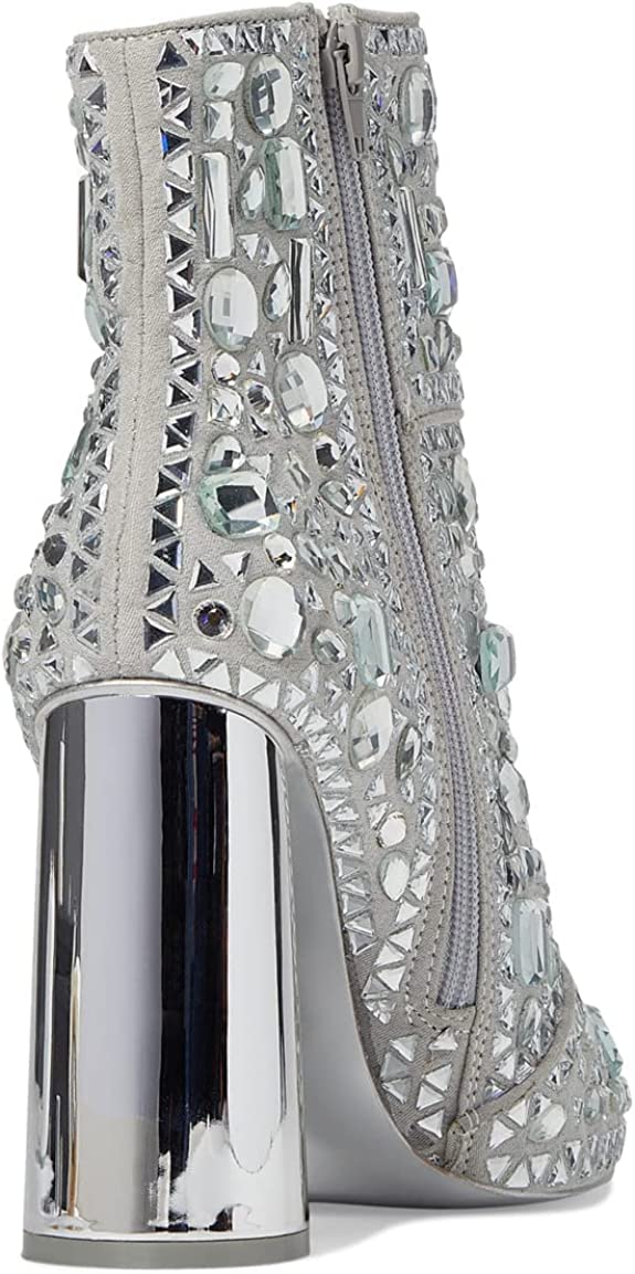 Steve Madden Women's Vayle Rhinestone Embellished Spool Heel Pointed Toe Ankle Booties Silver Size 7 M