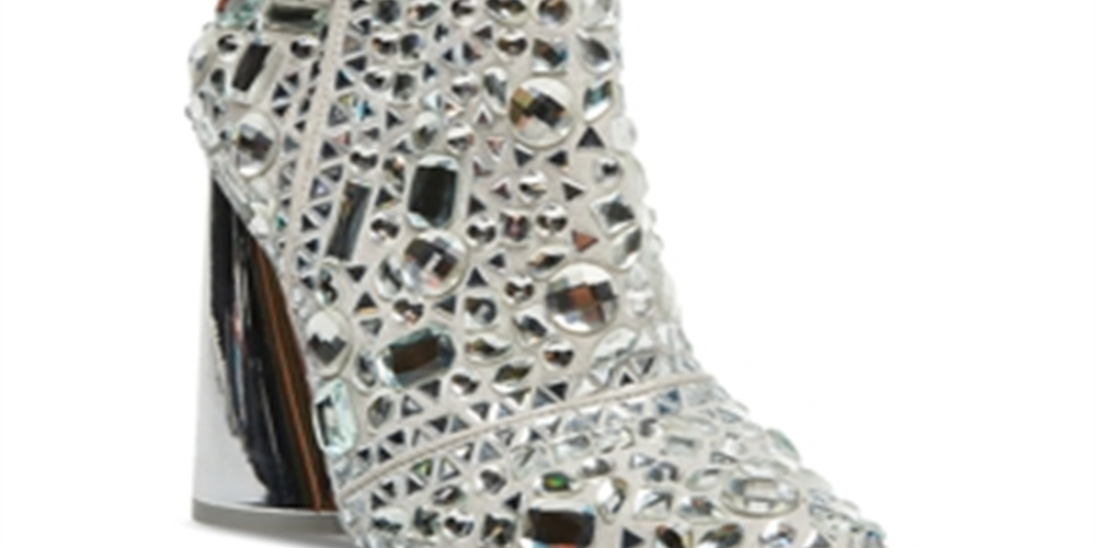 Steve Madden Women's Vayle Rhinestone Embellished Spool Heel Pointed Toe Ankle Booties Silver Size 7 M