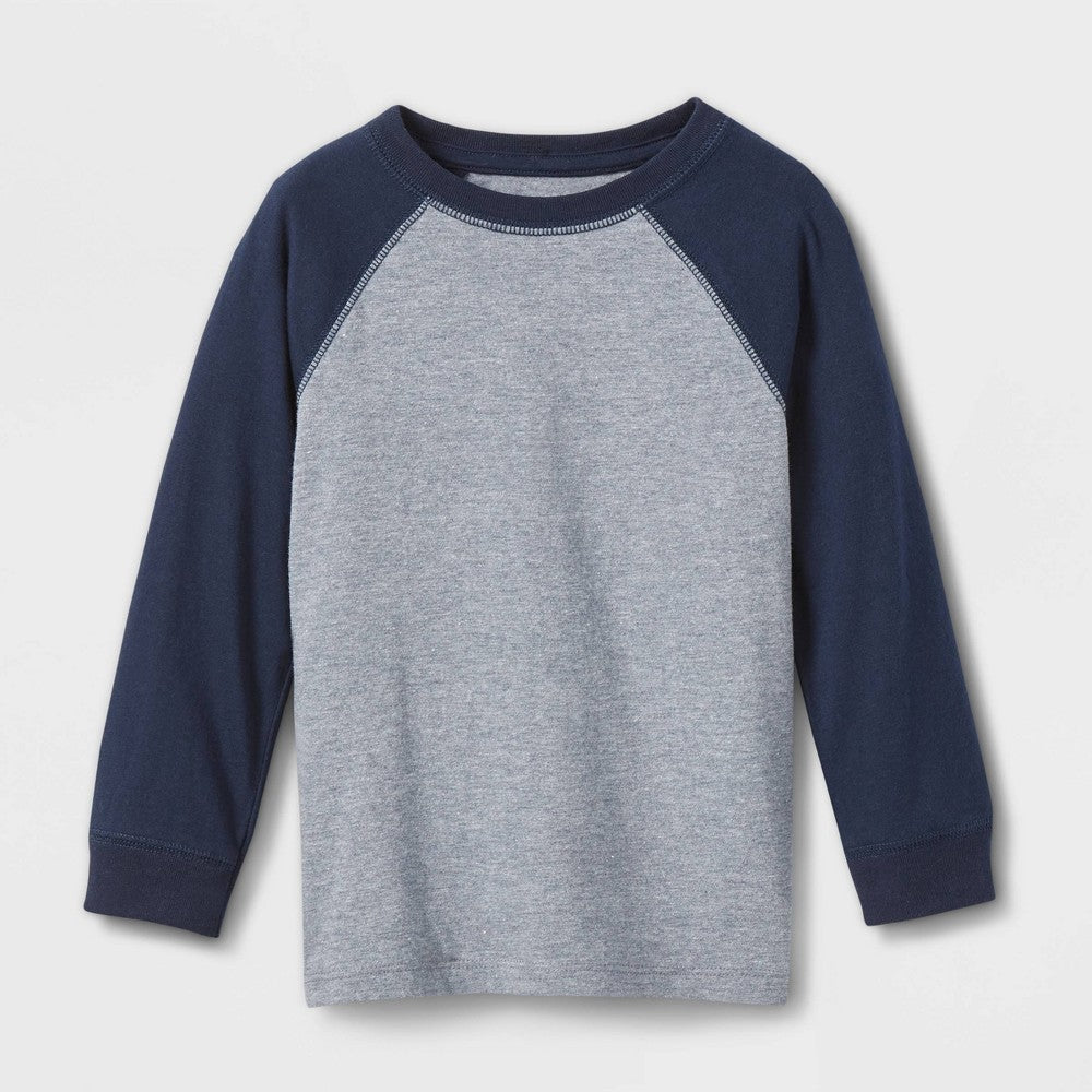 Cat & Jack Toddler Boys' Long Sleeve Jersey Knit Crewneck T-Shirt Navy Blue Size 2T