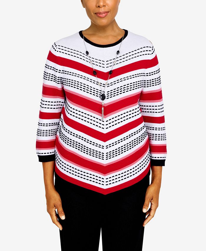 Alfred Dunner Women's Checking In Textured Chevron Asymmetrical Sweater Red Size Large