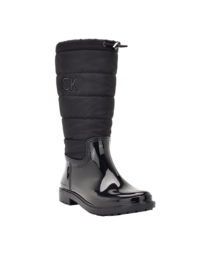 Calvin Klein Women's Siston Pull On Lug Sole Logo Cold Weather Rain Boots Black Size 7 M