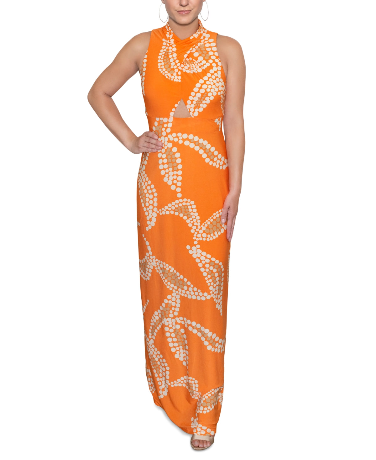Rachel Roy Women's Fran Halter Printed Maxi Dress Orange Size X-Small