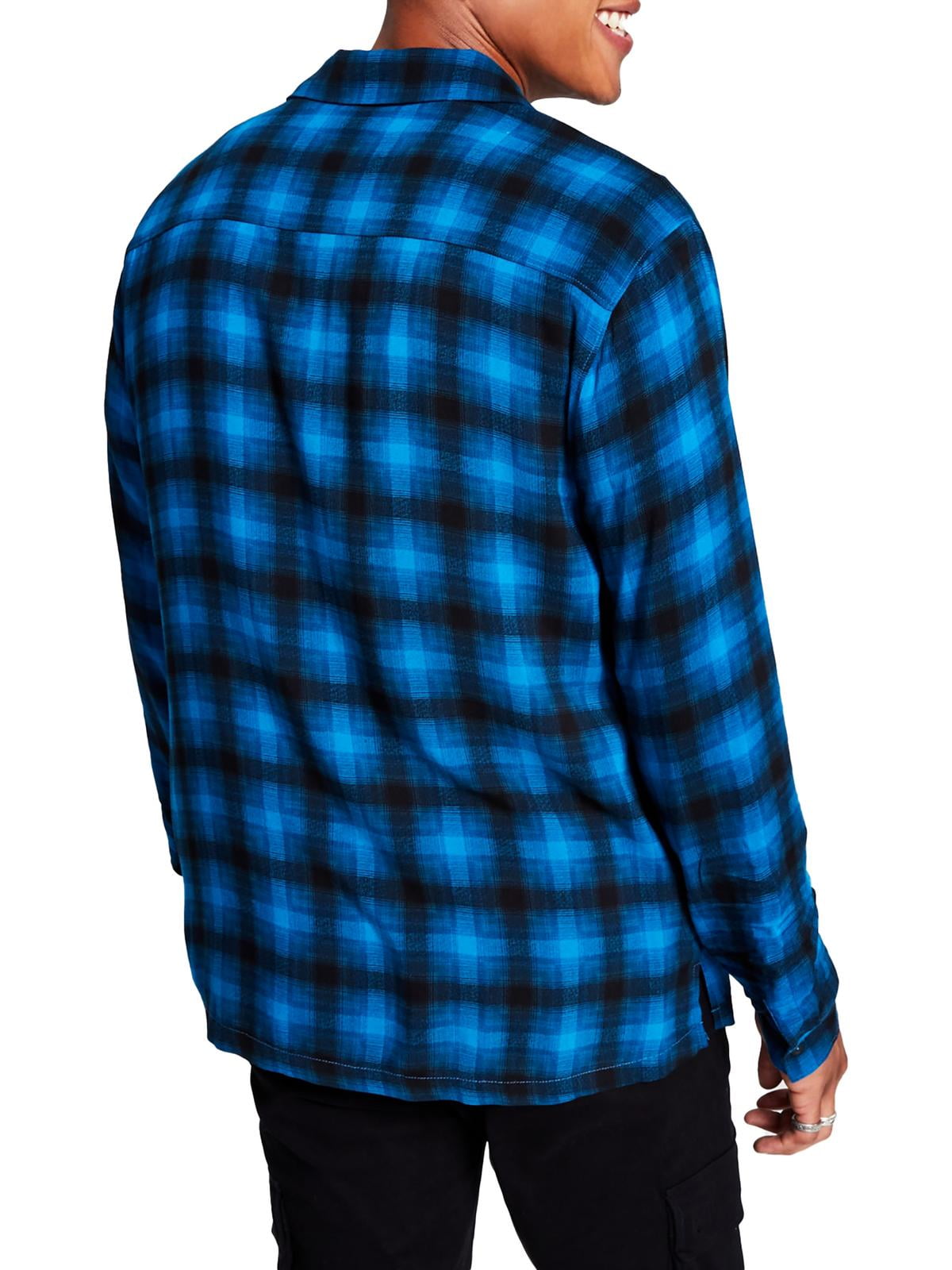 And Now This Men's Plaid Collared Button Down Shirt Blue Size Medium