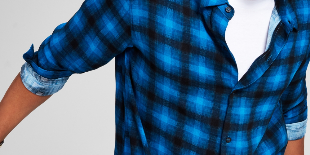 And Now This Men's Plaid Collared Button Down Shirt Blue Size Medium