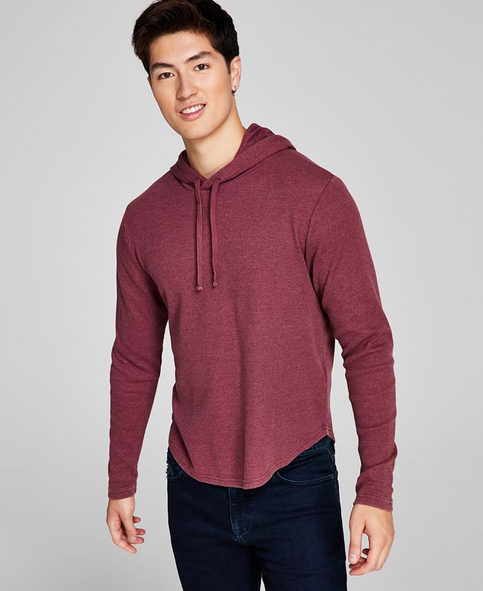 And Now This Men's Thermal Waffle Knit Hooded T-Shirt Red Size Small