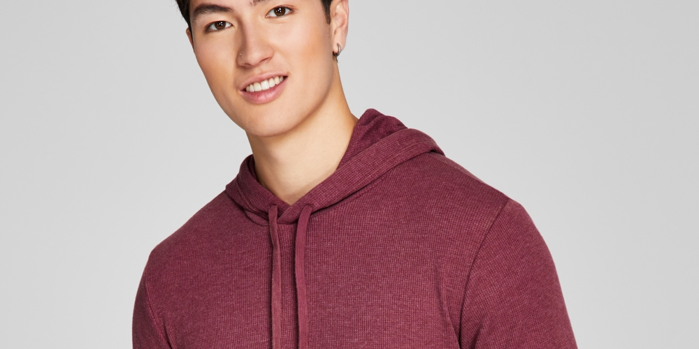 And Now This Men's Thermal Waffle Knit Hooded T-Shirt Red Size Small
