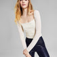 And Now This Women's Puff Sleeve Ruched Long Sleeve Bodysuit Brown Size X-Large