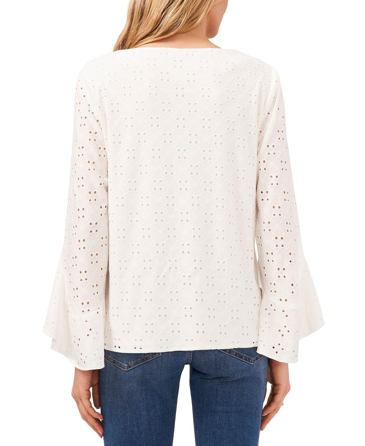 Vince Camuto Women's Eyelet Bell Sleeve Top White Size Medium