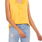 Vince Camuto Women's Ruffle Neck Sleeveless Georgette Blouse Yellow Size Medium