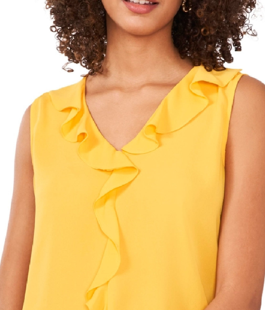 Vince Camuto Women's Ruffle Neck Sleeveless Georgette Blouse Yellow Size Medium