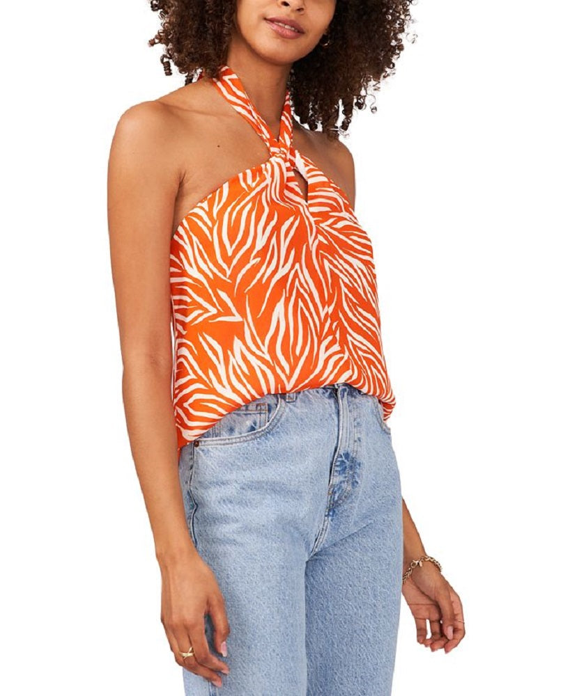 Vince Camuto Women's Zebra Stripe Halter Top Orange Size Large
