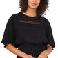 Vince Camuto Women's Crochet Yoke Peplum Blouse Black Size Medium