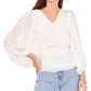 Vince Camuto Women's Foiled Smocked Hem Puff Sleeve Blouse White