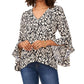 Vince Camuto Women's Etched Ikat Bell Sleeve Blouse Black Size Large