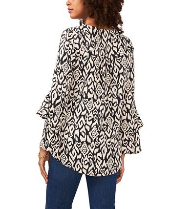 Vince Camuto Women's Etched Ikat Bell Sleeve Blouse Black Size Large
