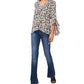 Vince Camuto Women's Etched Ikat Bell Sleeve Blouse Black Size Large