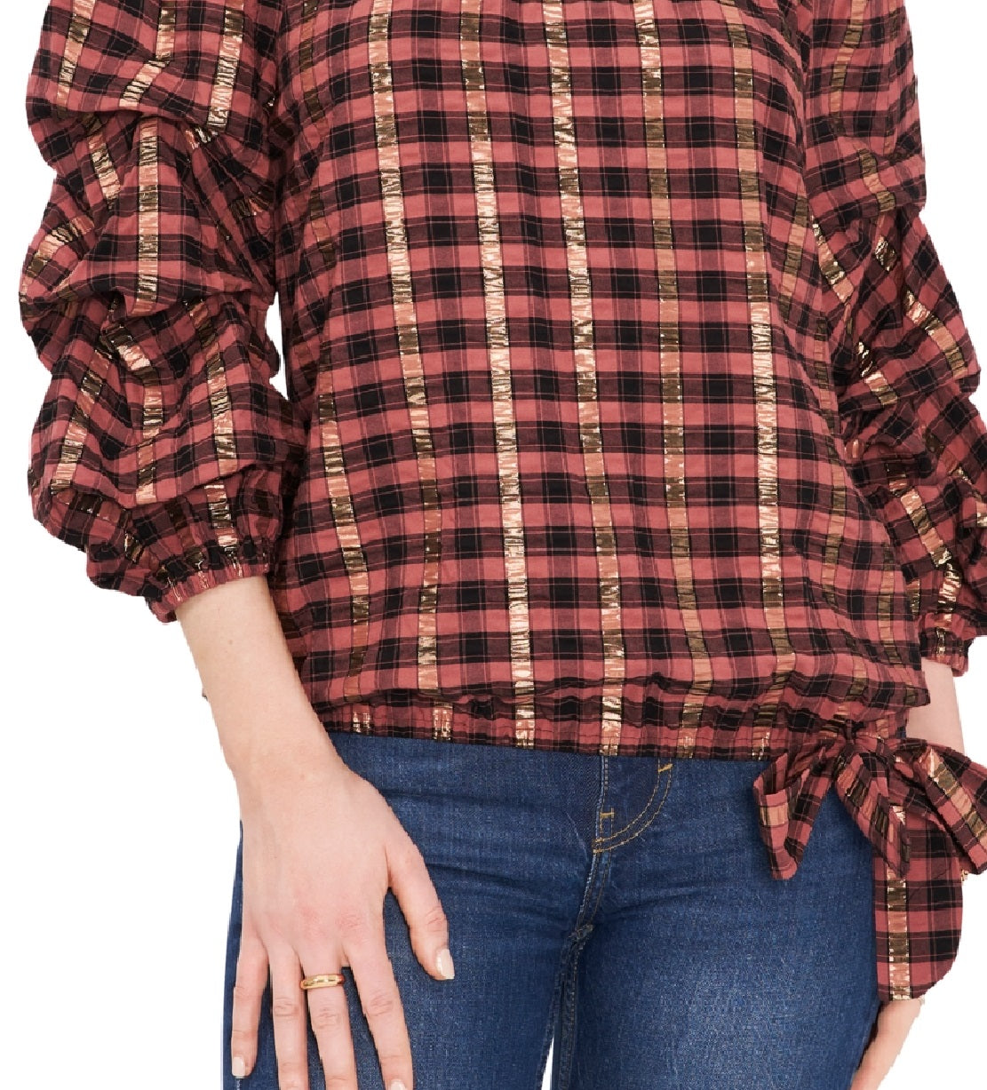 Vince Camuto Women's Plaid Off The Shoulder Top Black Size X-Large