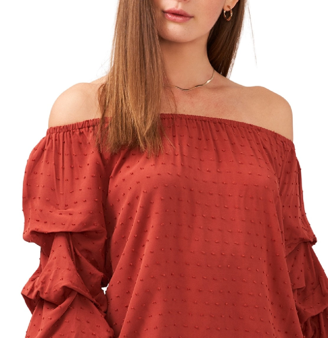 Vince Camuto Women's Off The Shoulder Clip Dot Blouse Brown Size 2X