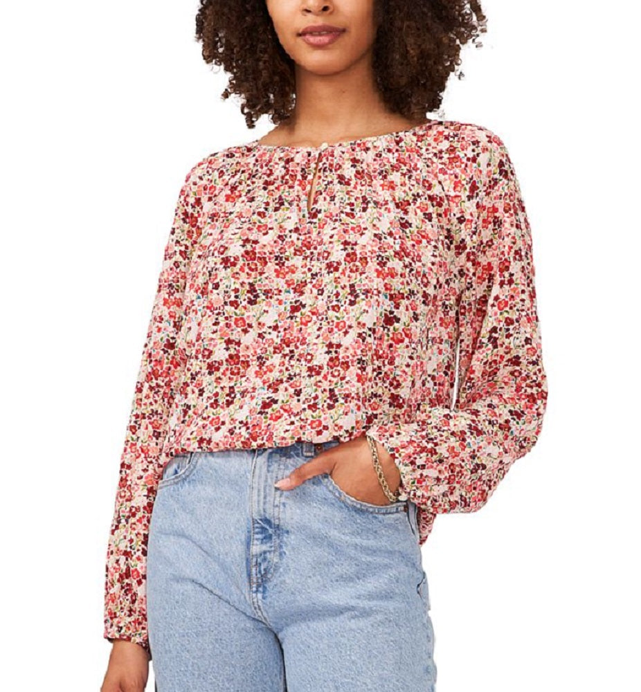 Vince Camuto Women's Ditsty Floral Long Sleeve Top Pink Size Large