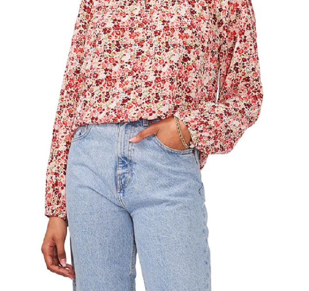 Vince Camuto Women's Ditsty Floral Long Sleeve Top Pink Size Large