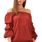 Vince Camuto Women's Clip Dot Bubble Sleeve Blouse Red