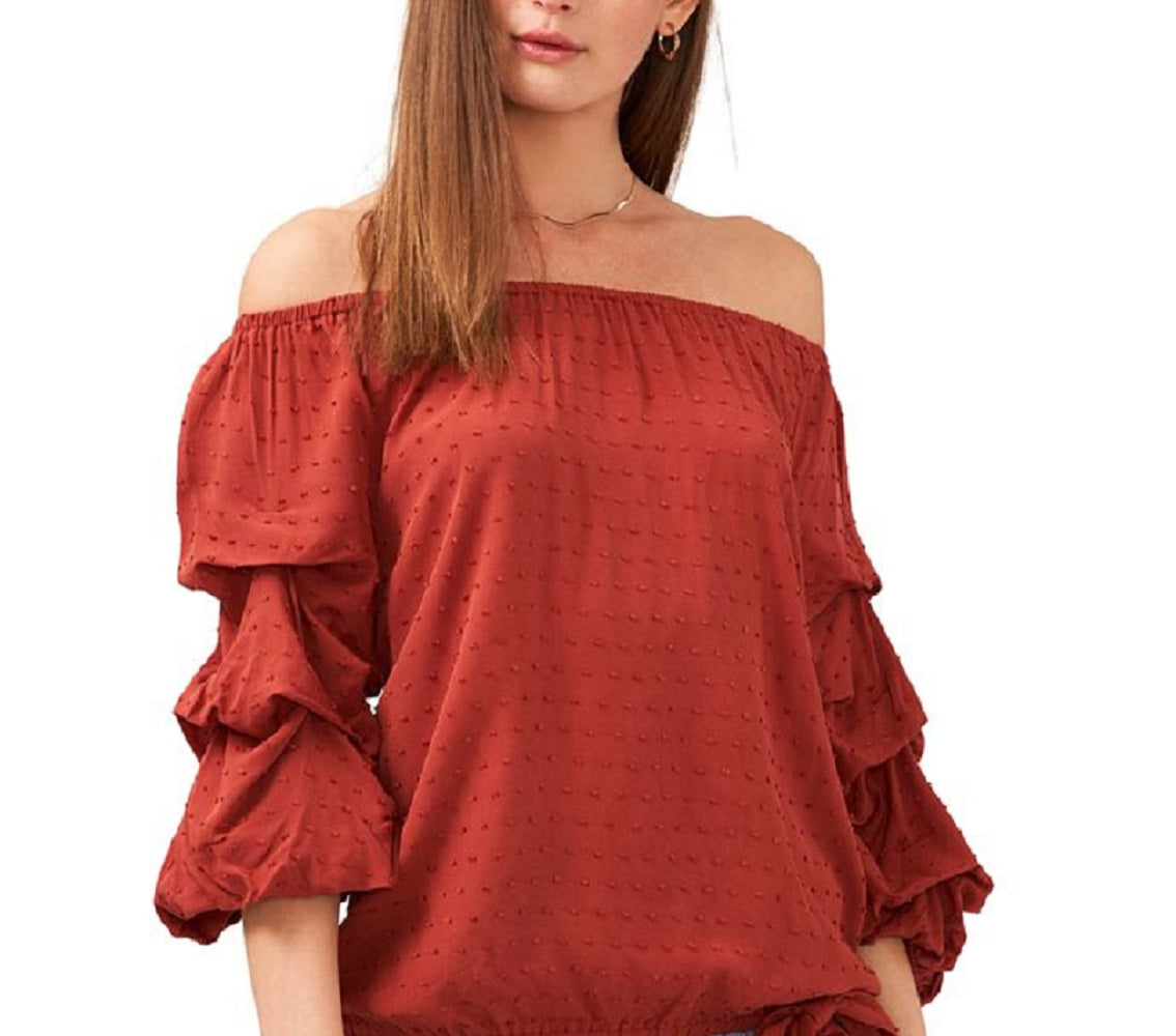 Vince Camuto Women's Clip Dot Bubble Sleeve Blouse Red