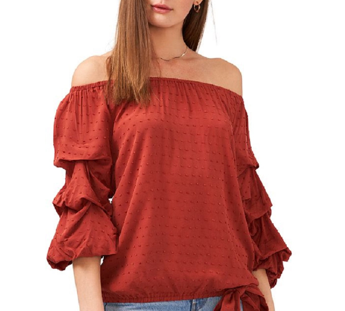 Vince Camuto Women's Clip Dot Bubble Sleeve Blouse Red