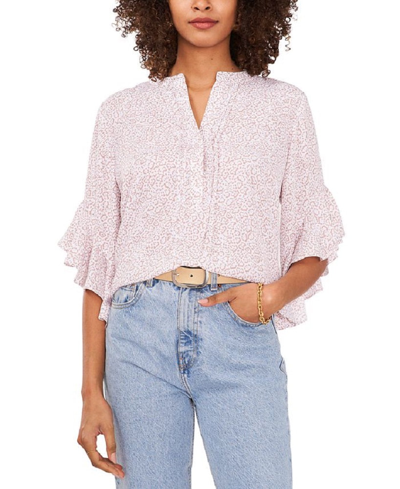 Vince Camuto Women's Animal Print Flutter Sleeve Blouse Pink Size Small