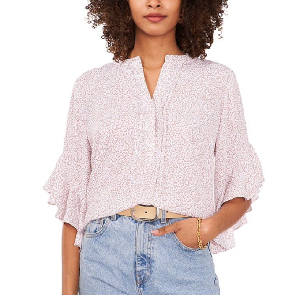 Vince Camuto Women's Animal Print Flutter Sleeve Blouse Pink Size Small