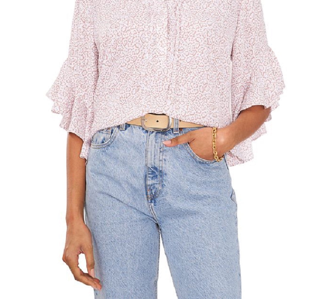 Vince Camuto Women's Animal Print Flutter Sleeve Blouse Pink Size Small