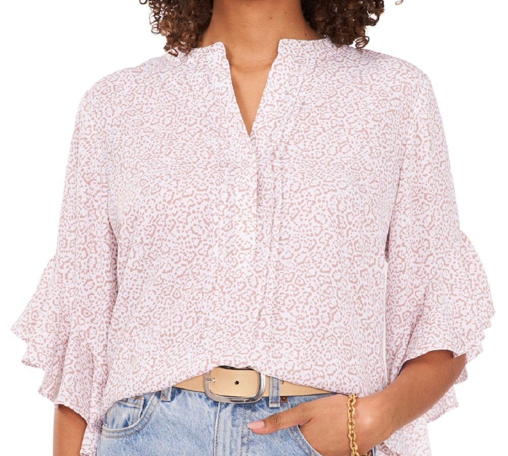 Vince Camuto Women's Animal Print Flutter Sleeve Blouse Brown Size Medium